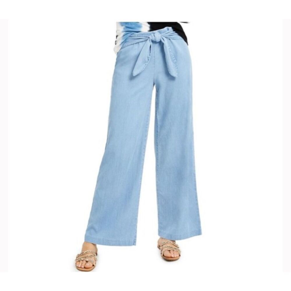 INC International Concepts light Blue Denim chambray wide leg Pants Size 10